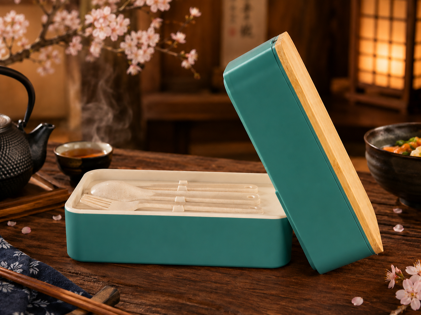 Two Compartment Stackable Green Bento Box