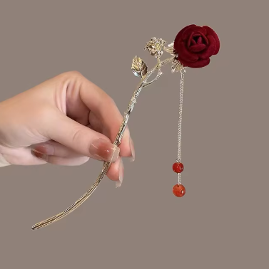 Crimson Rose Hairpin