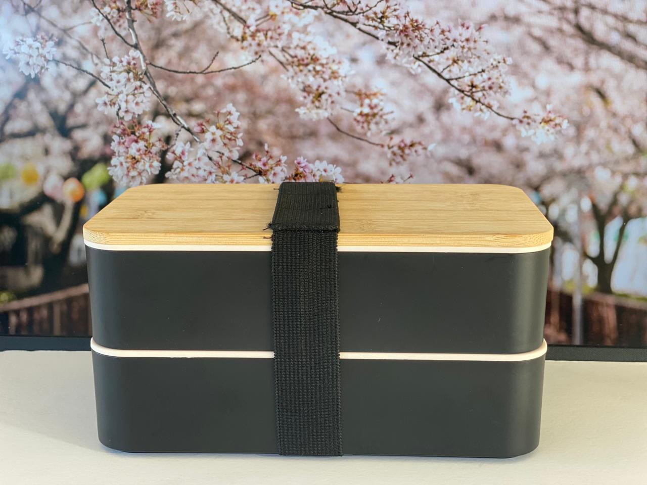 Two Compartment Stackable Black Bento Box