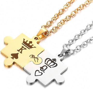 His Queen and Her King Puzzle Necklace Set