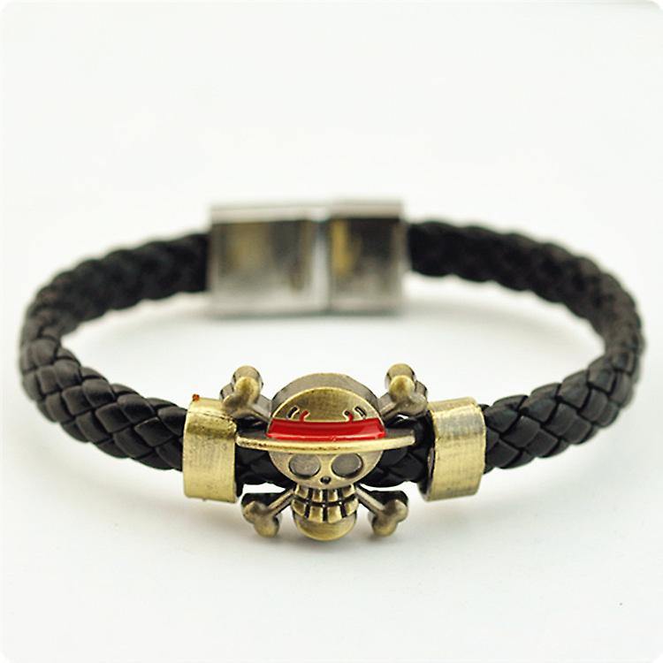 Luffy Jolly Roger with Braided Leather Band