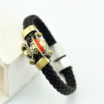 Luffy Jolly Roger with Braided Leather Band