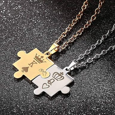 His Queen and Her King Puzzle Necklace Set