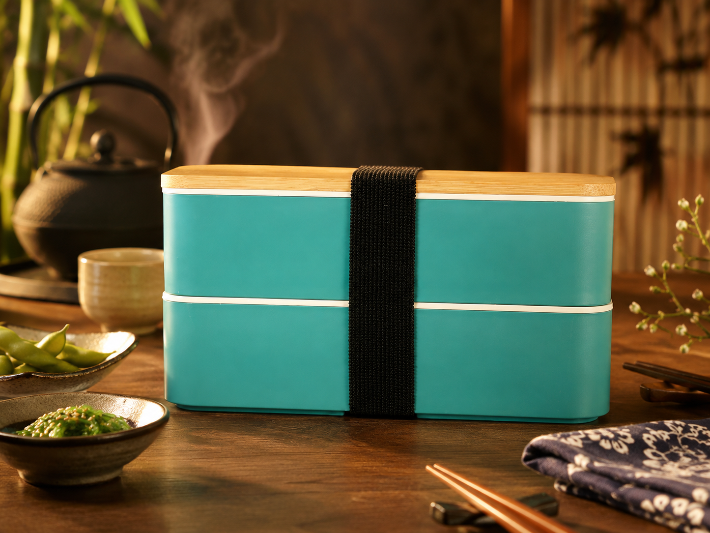 Two Compartment Stackable Green Bento Box