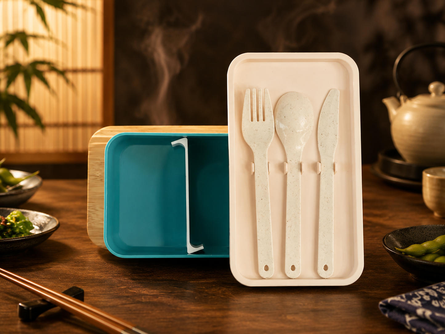 Two Compartment Stackable Green Bento Box