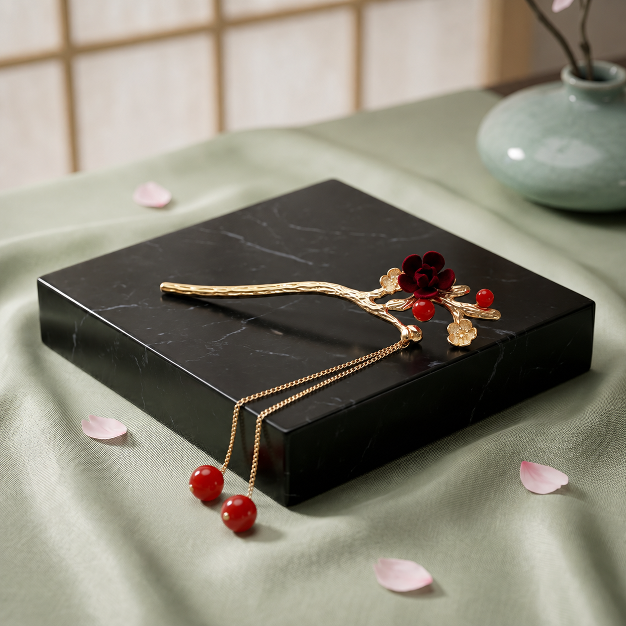 Ruby Blossom Hairpin