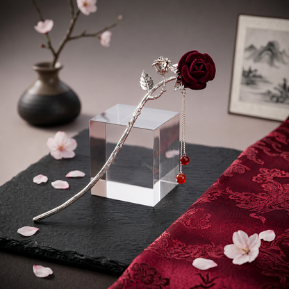 Crimson Rose Hairpin