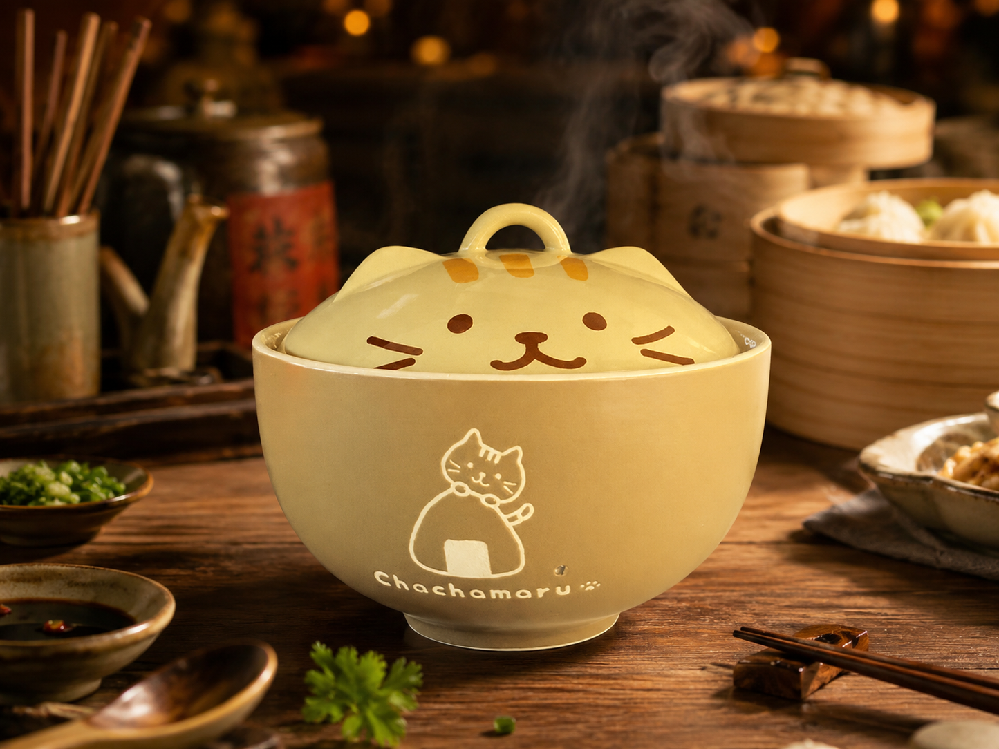 Cozy Cat Ramen Bowl - Khaki