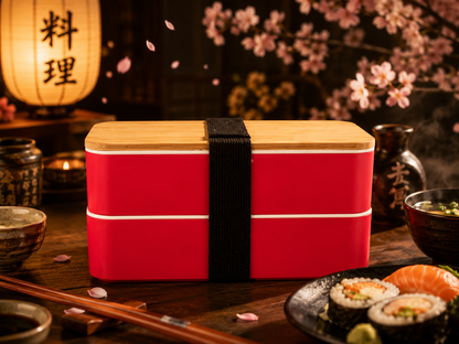 Two Compartment Stackable Red Bento Box