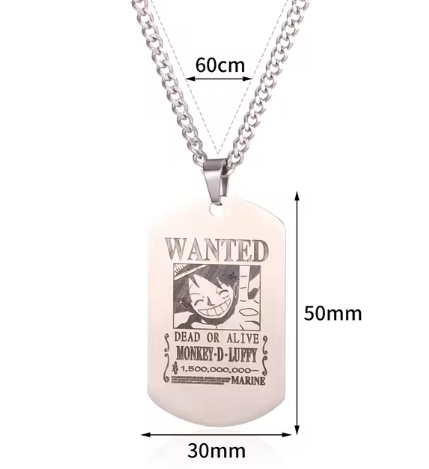 Luffy Wanted Poster Necklace – Silver and Black