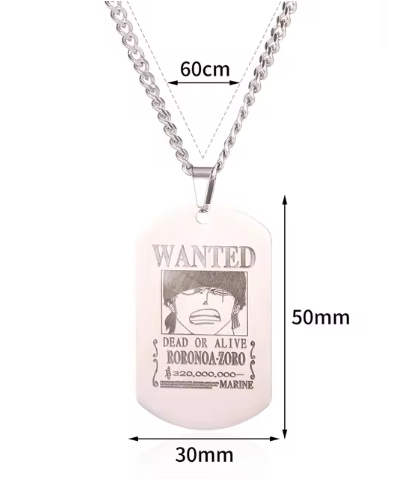 Zoro Wanted Poster Necklace – Silver and Black