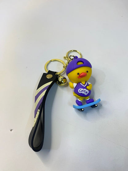 Yellow Duck on Skateboard Keychain