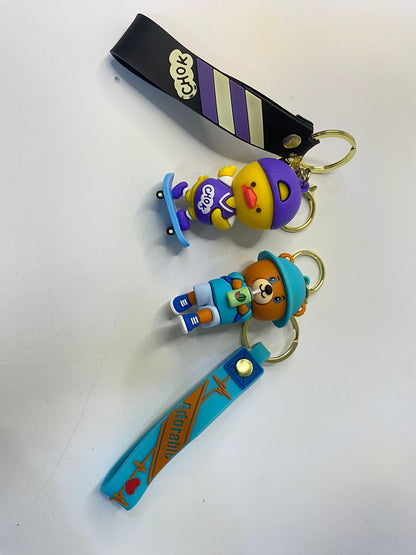 Yellow Duck on Skateboard Keychain