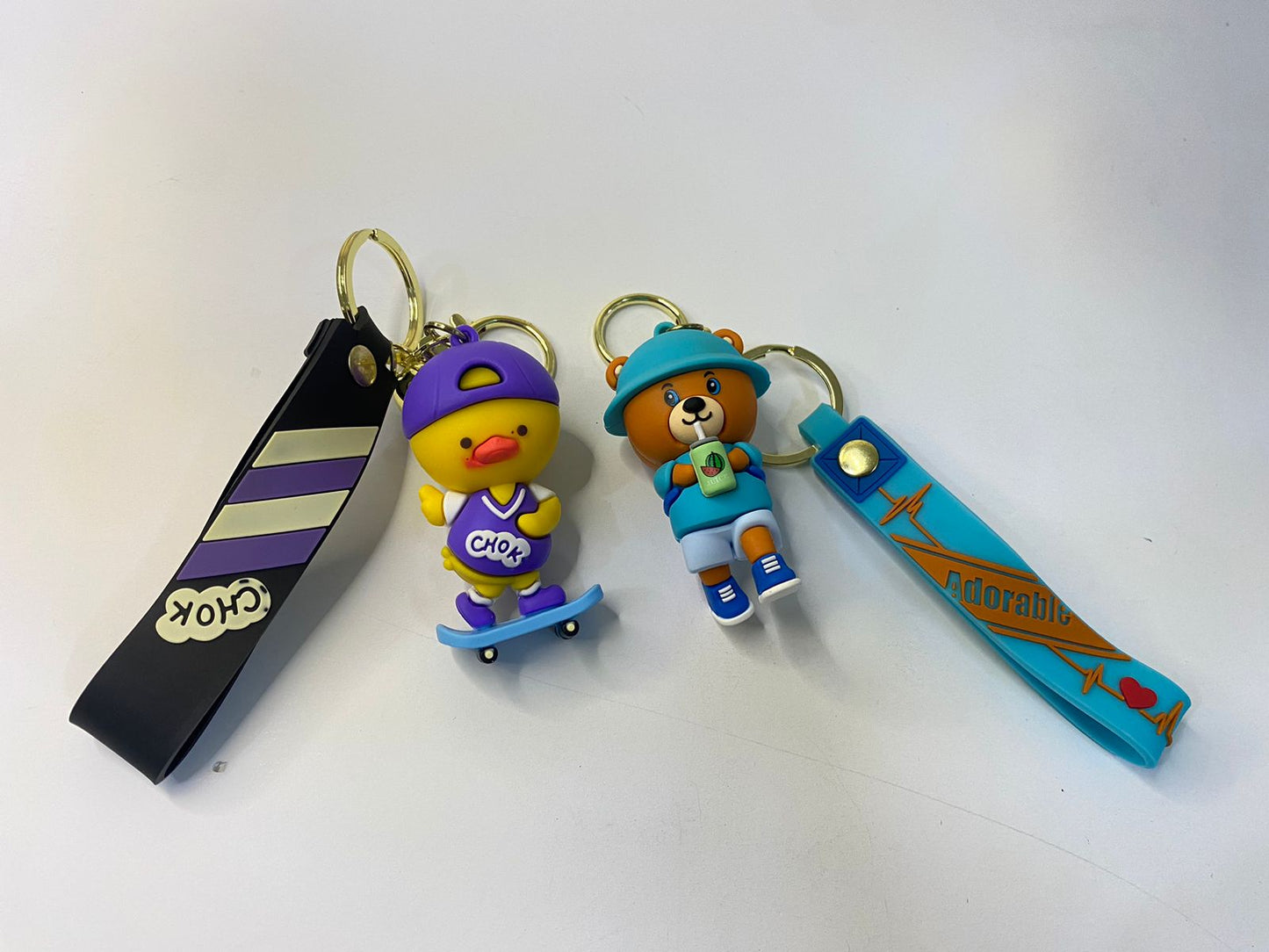 Yellow Duck on Skateboard Keychain