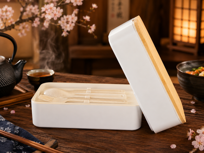 Two Compartment Stackable White Bento Box