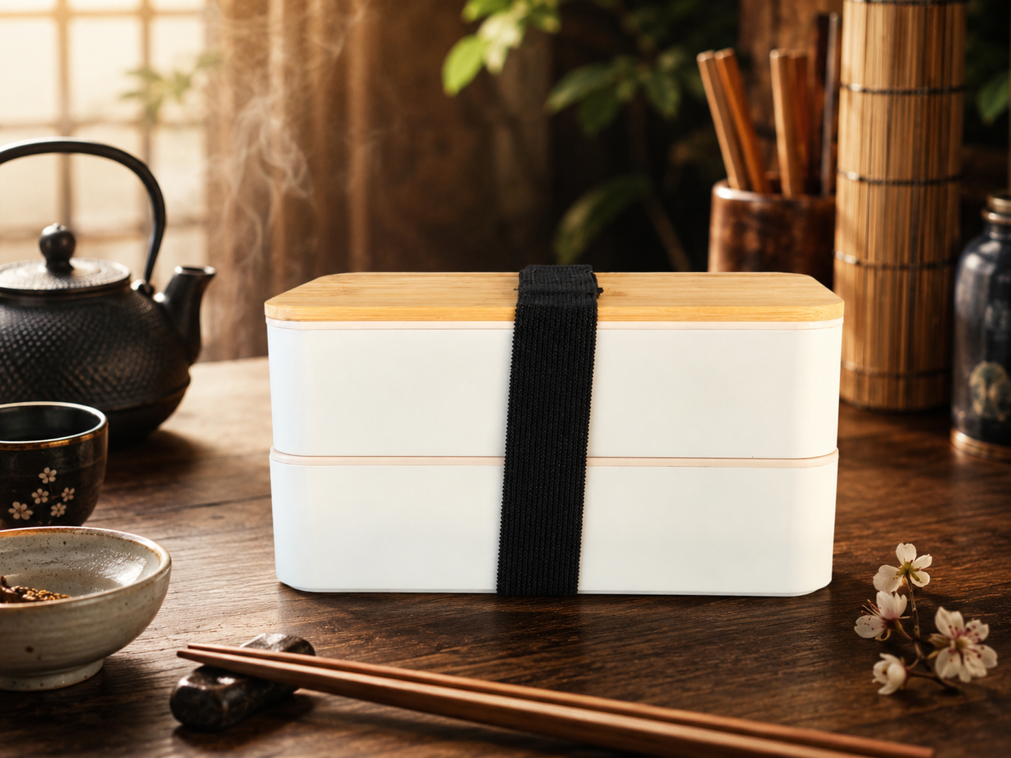 Two Compartment Stackable White Bento Box